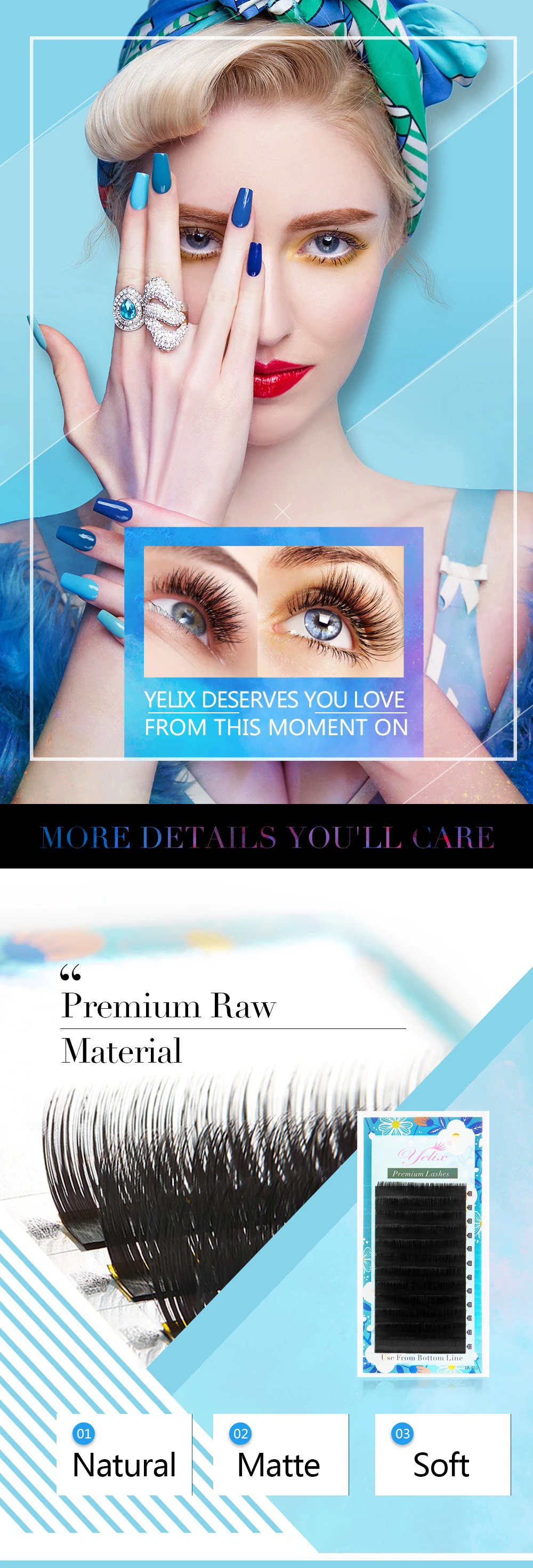 Yelix 12 Reihen Premium Matte Klassische Einzel-Wimpernverlängerungen aus Kunstnerz, Weich, Natürlich, C-Curl, 0,07 mm, Gemischte Längen, Professionell – Detail 1