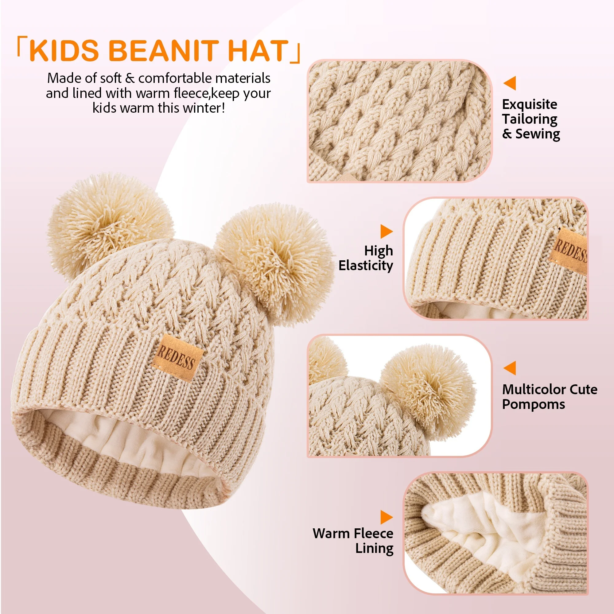 قبعات شتوية للفتيات، أوشحة، قفازات، قبعات بيسبول مبطنة بالفرو على شكل قبة مزدوجة، قفازات تعمل باللمس والأوشحة المحبوكة، su