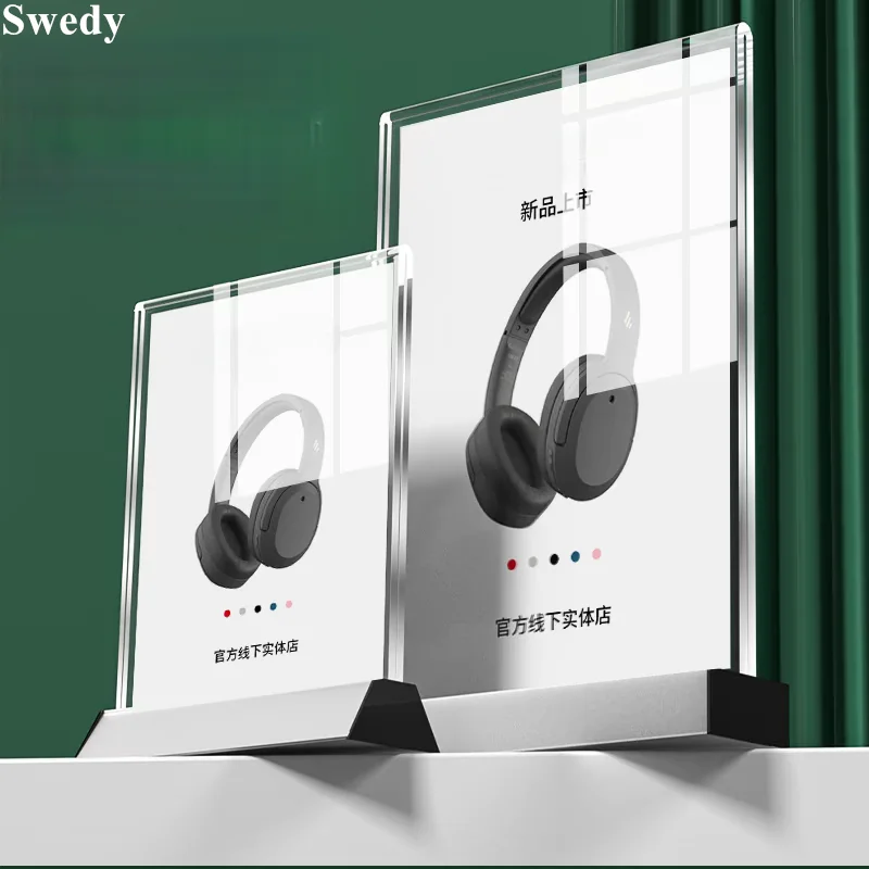 3 Pieces A4 210X297MM Aluminum Acrylic Sign Holder 8.5 x 11 Inch Table Menu Flyer Frame Display Stand Poster Paper Holder