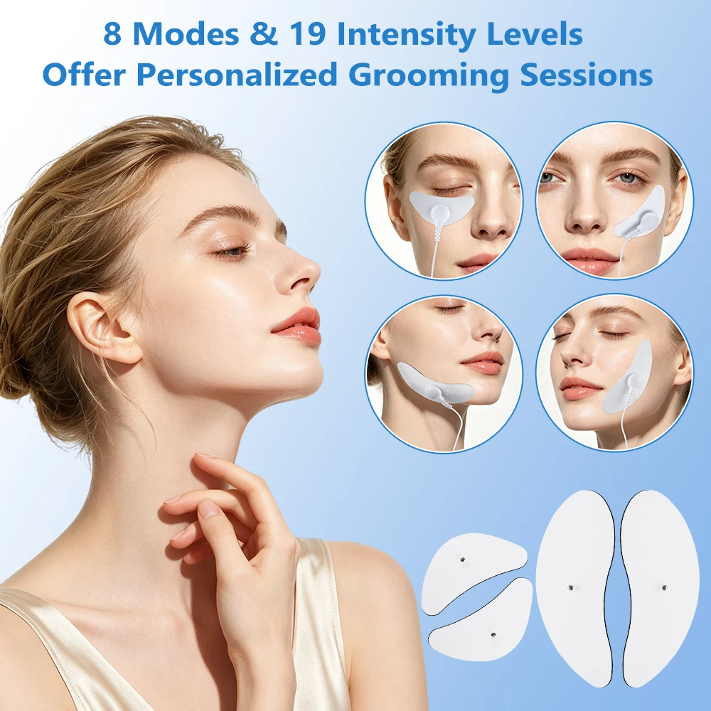 Face Massage Device 8 Modes 19 Levels Simulation with 4pcs Electrode Pad Eye Cheek Double Chin Relaxation Skin Care Rechargeable