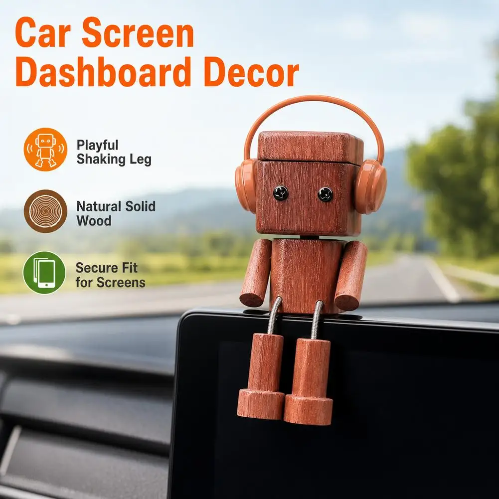 Cute Shaking Feet Wooden Doll Car Air Outlet Movable Figurine Robot Diffuser Car Interior Accessories