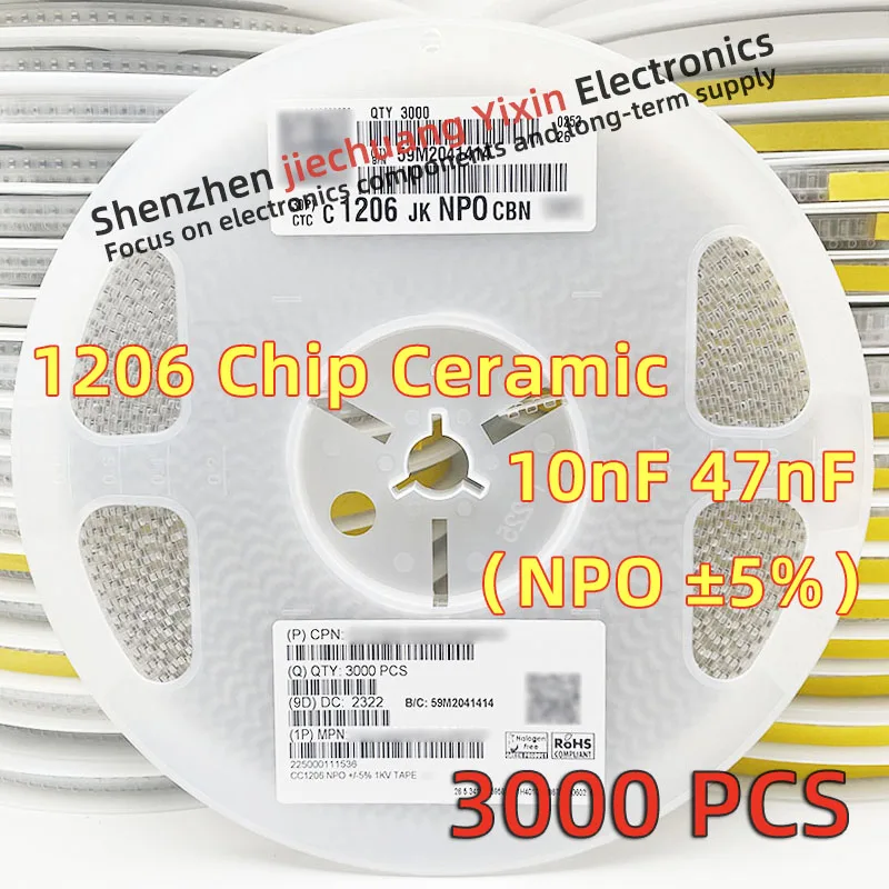 Chip Ceramic Capacitor 1206 10nF 47nF 50V 5% accuracy NPO(COG) material 3216 Capacitance 3000pcs