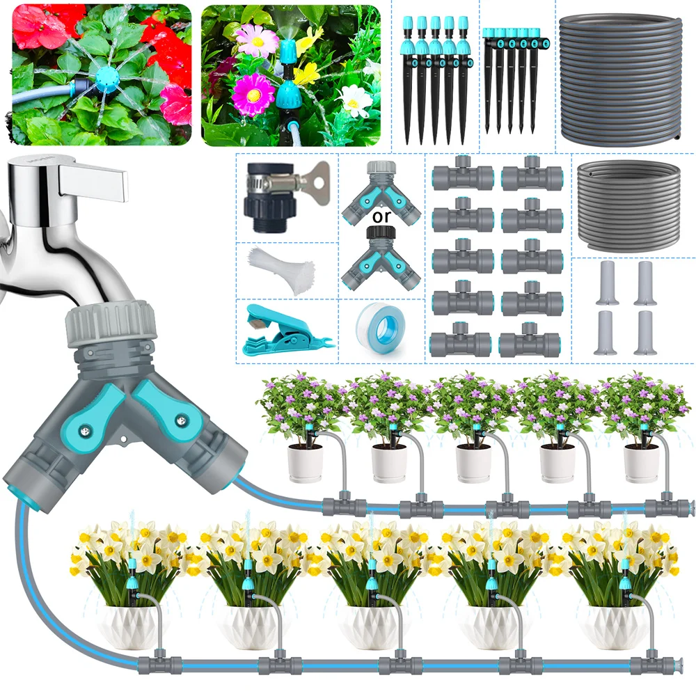 

Quick Connect DIY Water Saving Irrigation System Kit Easy To Install with Adjustable Nozzles Dual-zone Connect Drip System Kit