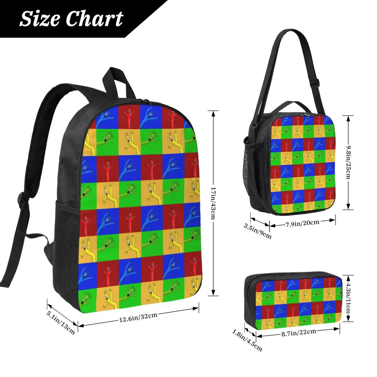 Wacky Waving Inflatable Arm Flailing Tube Backpack Student Boys Girls BookBag School Bag 3ps Insulated Lunch Bag Pencil Case
