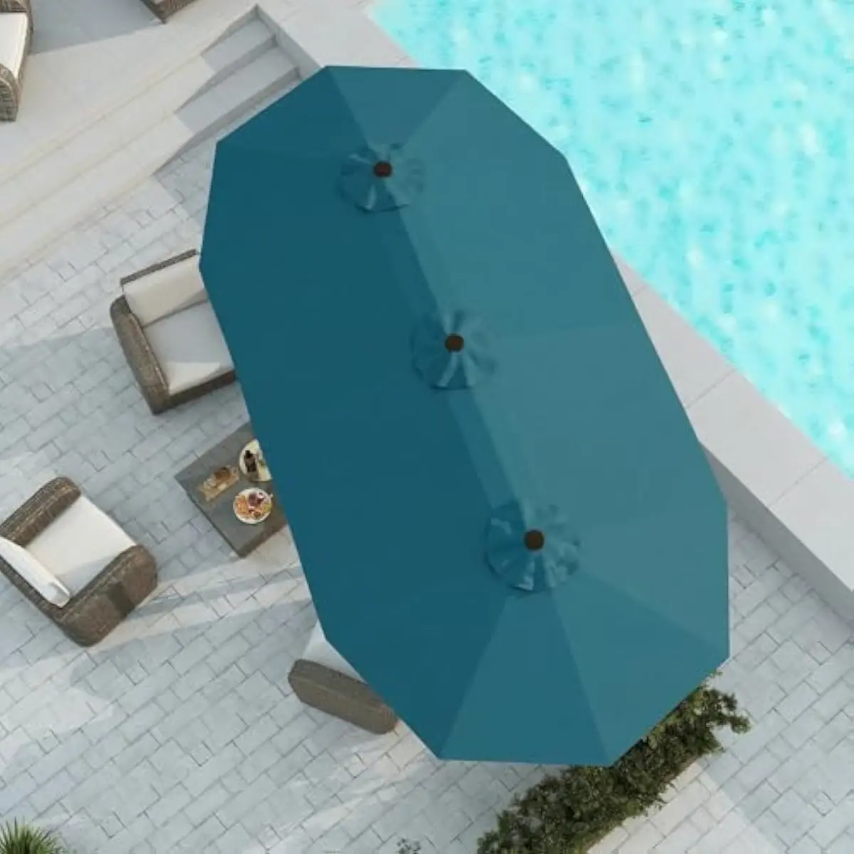 15FT Dual-Sided Outdoor Umbrella with Heavy-Duty Alloy Steel Frame, Wind-Resistant Fiberglass Ribs, UPF 50+ Waterproof Canopy, A