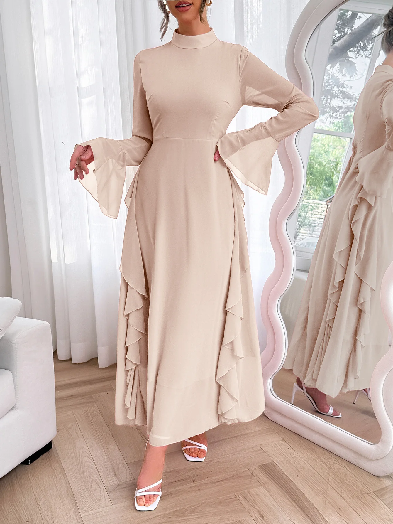 

Elegant Temperament, Round Neck Semi Transparent Women's Long Skirt Dress