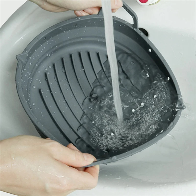 مقلاة هوائية صينية سيليكون مربعة قابلة لإعادة الاستخدام ملحقات الطبخ للمقلاة الهوائية قابلة للطي 8.5 بوصة أداة خبز Airfryer، أسود