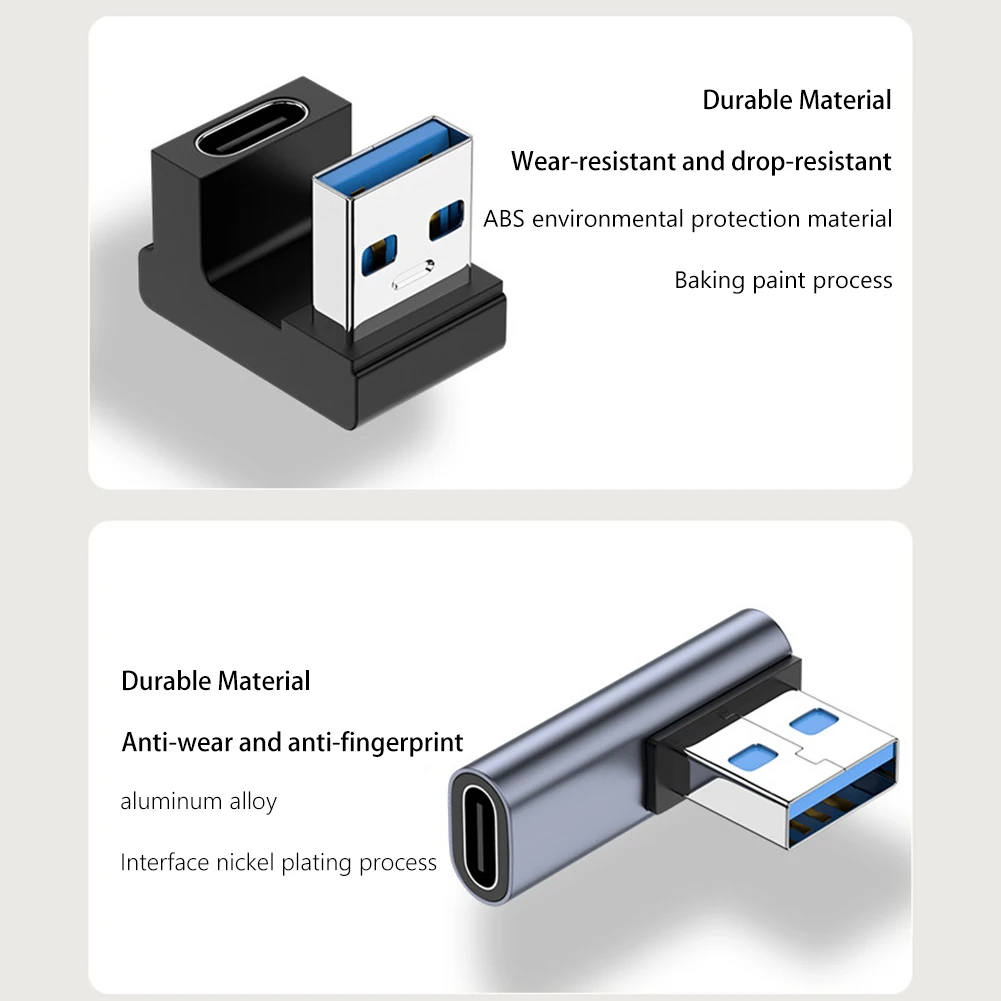 Adaptador USB tipo C de codo de 180 grados, convertidor USB C OTG a USB, conector USB-C 3,0 en forma de U para ordenador, teléfono y tableta