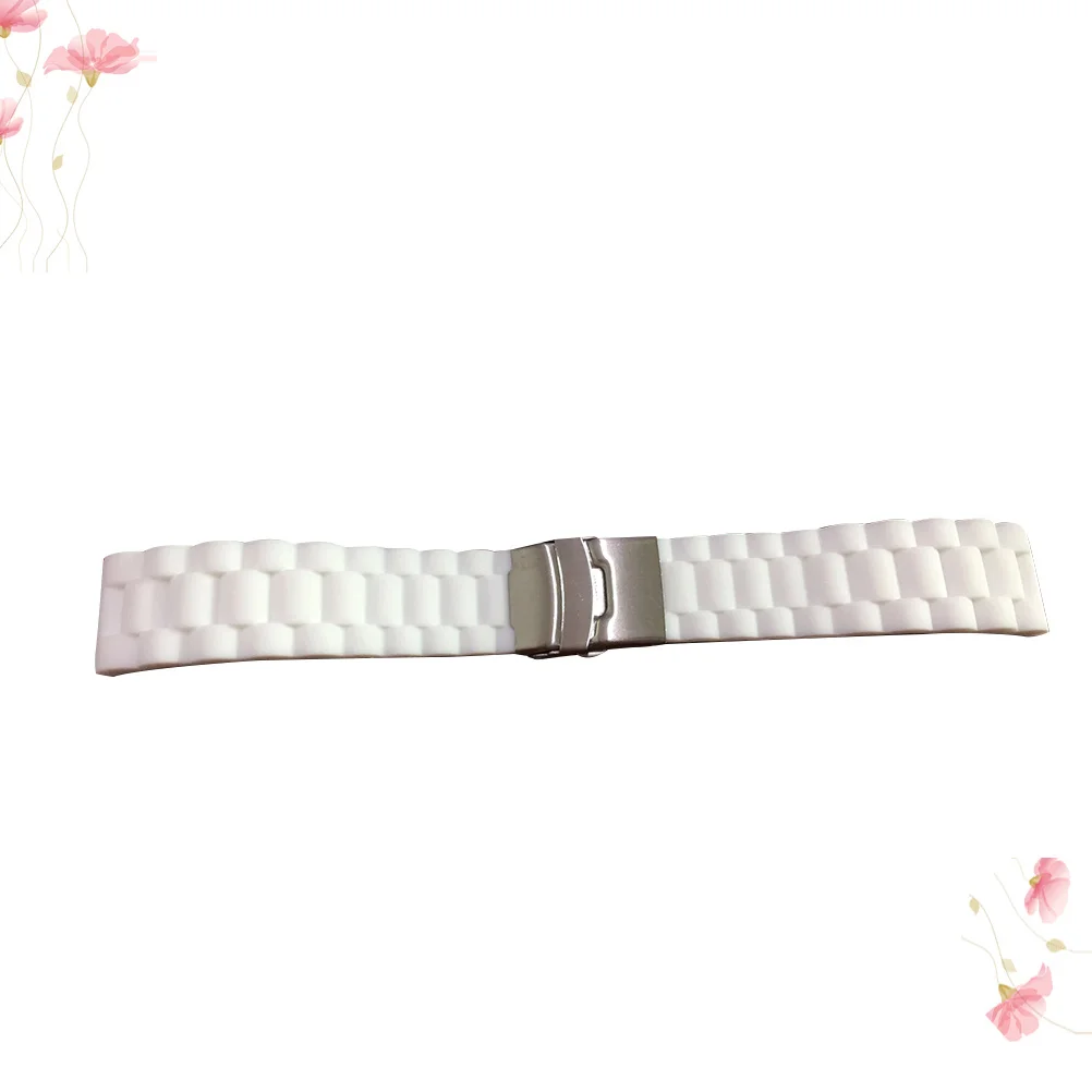 

22Mm White Silicone Watch Strap Elegant Form-Fitting Band for Refined Lightweight Portable Comfortable Wear Folding