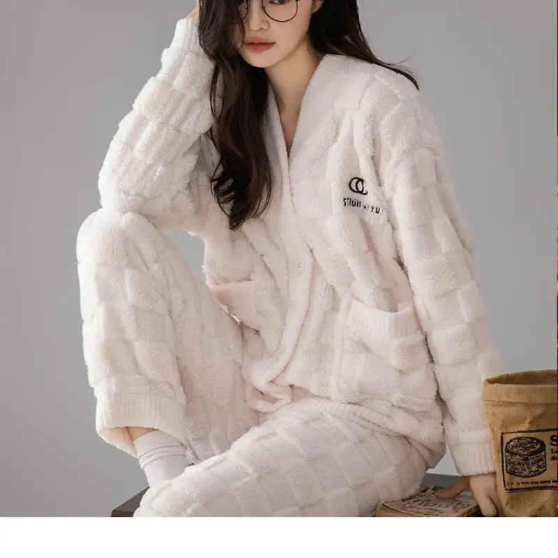 امرأة منامة دعوى فتاة الشتاء المرجان الصوف الحلو روب للنوم الدفء سترة جديدة Homewear الفانيلا ثوب النوم مجموعة بالجملة