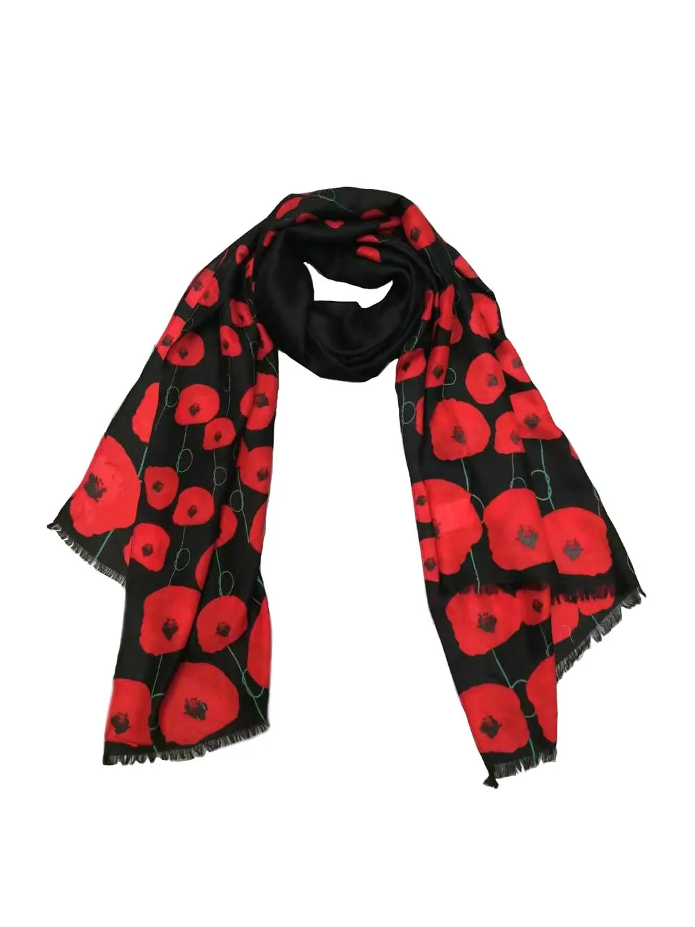 2023 New Fashion Poppy Print Scarf Shawls Long Flower Fringe Pattern Muffler Scarves Two Color