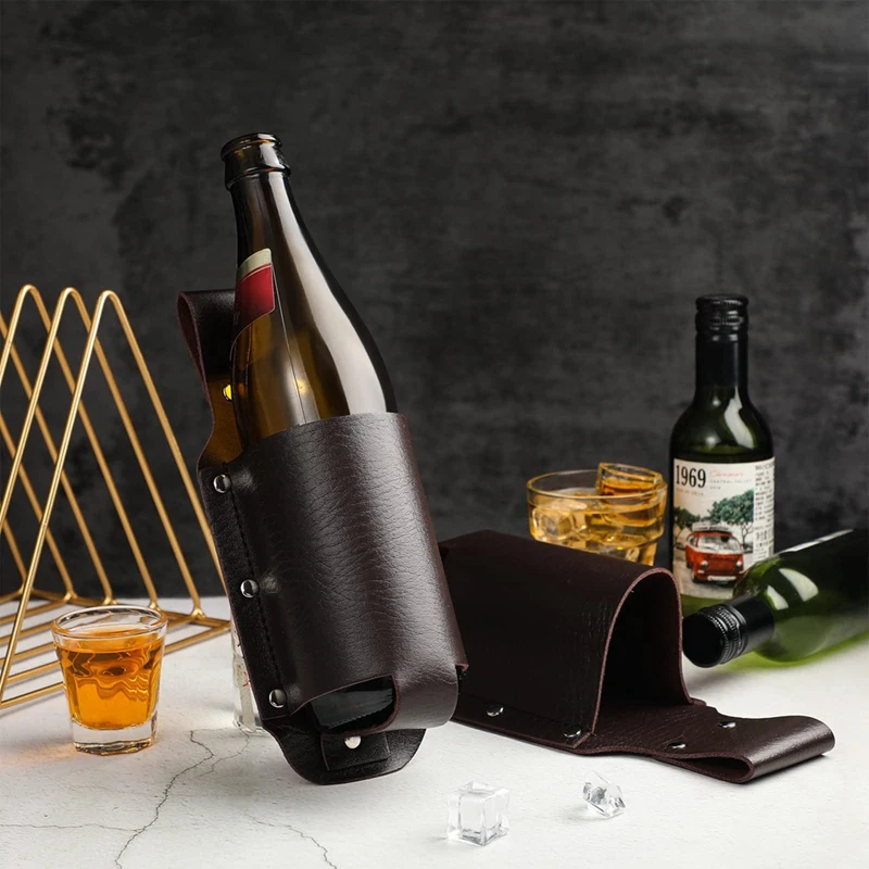 

3PC Classic Beer Holster Great Gadget, Perfect Beer Gift For Men Of All Ages, Espresso Brown Leather, Holster Durable