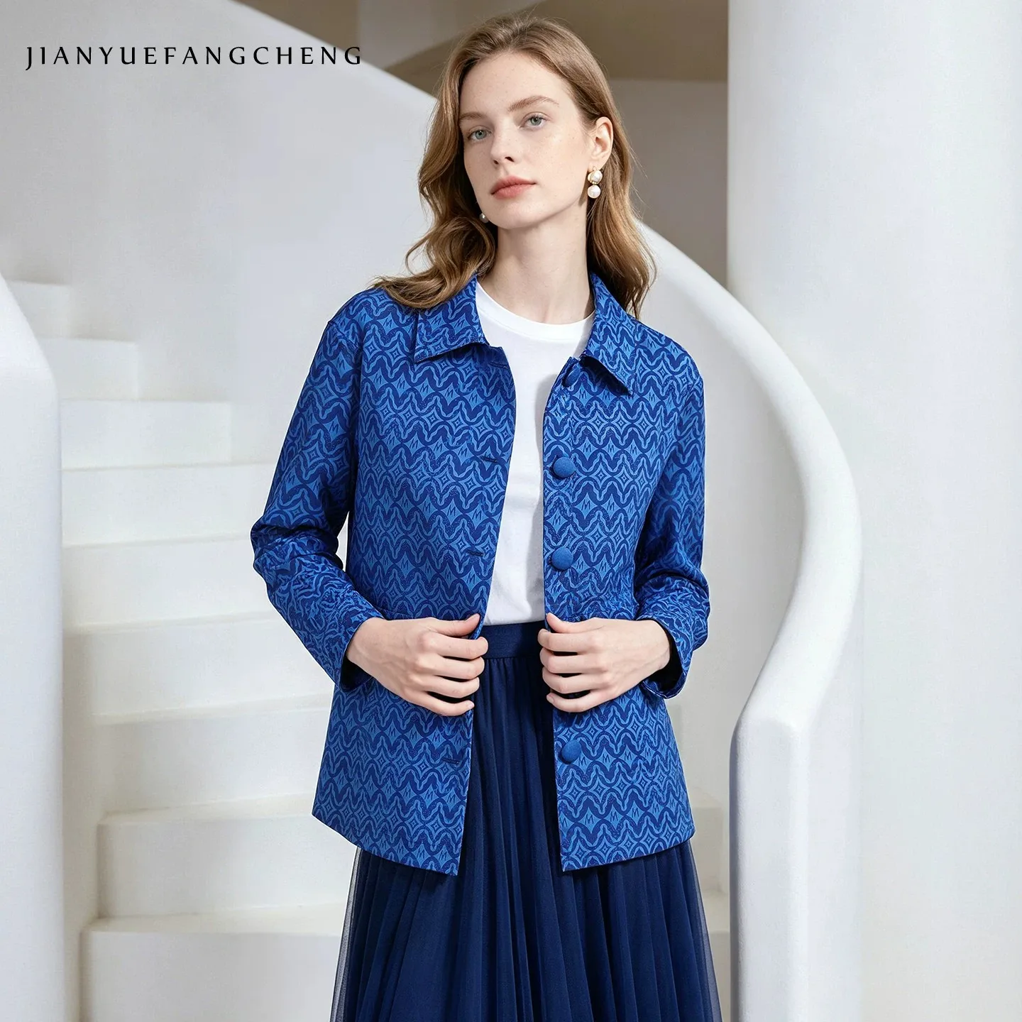2026 Fall New Women' Fashion Wave Geometric Jacquard Casual Jacket Retro Style Female Short Coat Windbreaker Jackets
