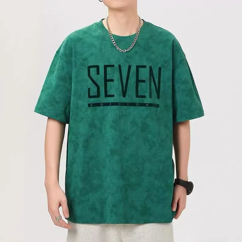 

Casual American T-shirt men's 2025 new summer breathable elastic fashionable printed loose round neck tops
