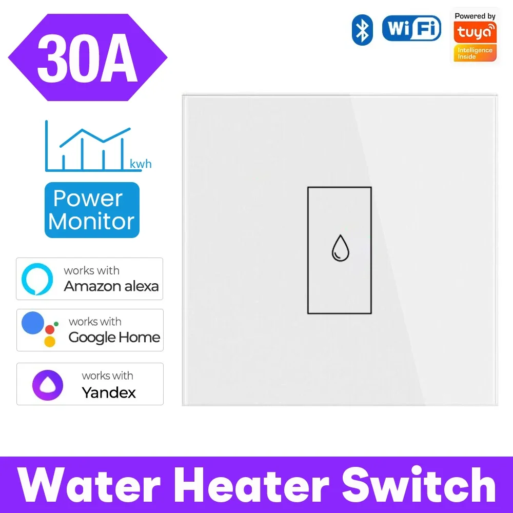 Tuya Smart 30A WiFi Switch for Boiler Water Heater App Control Power Monitor Overload Protection Works with Alexa Google Home