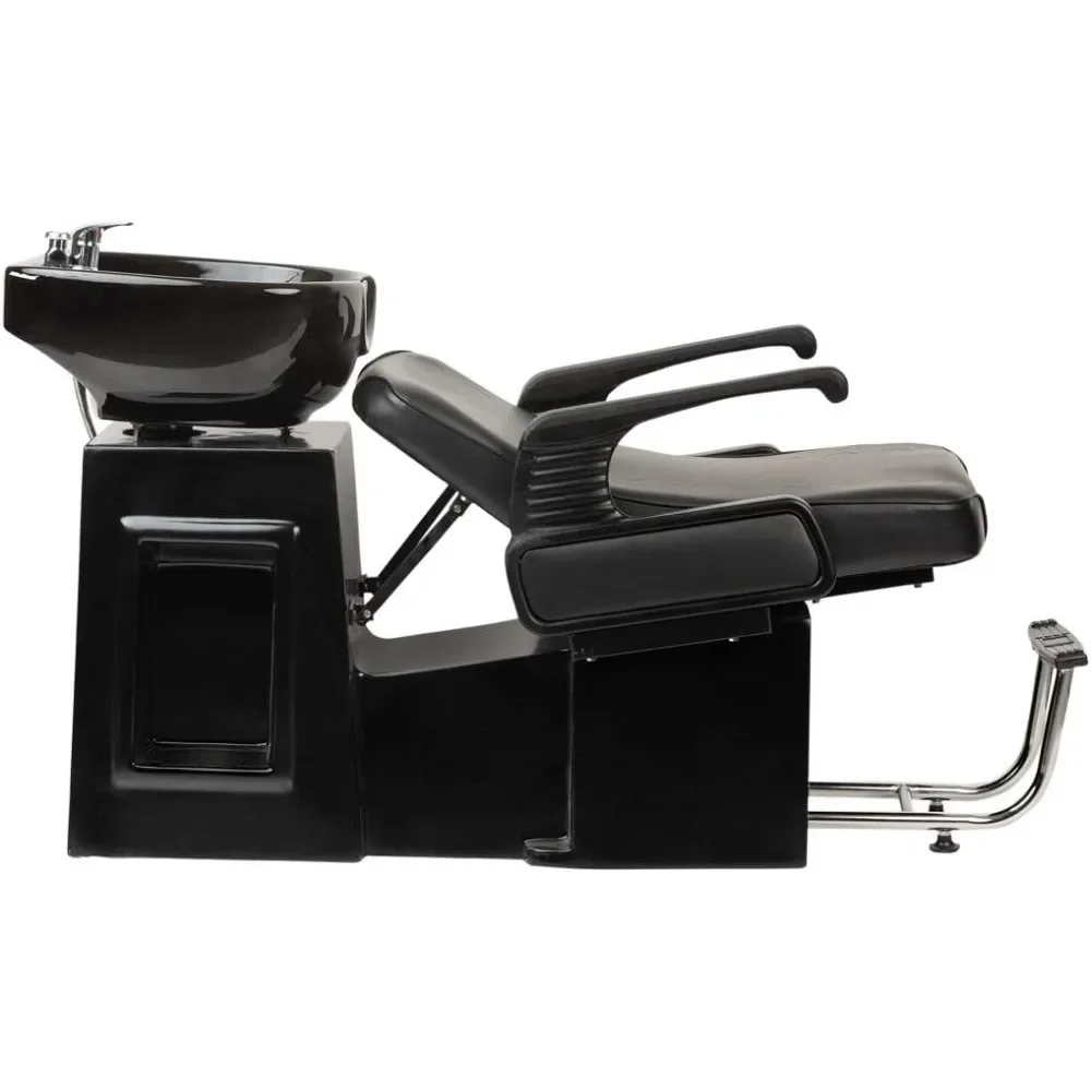 Salon Furniture, Salon Shampoo Chair Black Porcelain Shampoo Bowl Offers Supreme Support, Single Lever Hot/Cold Faucet, Shampoo