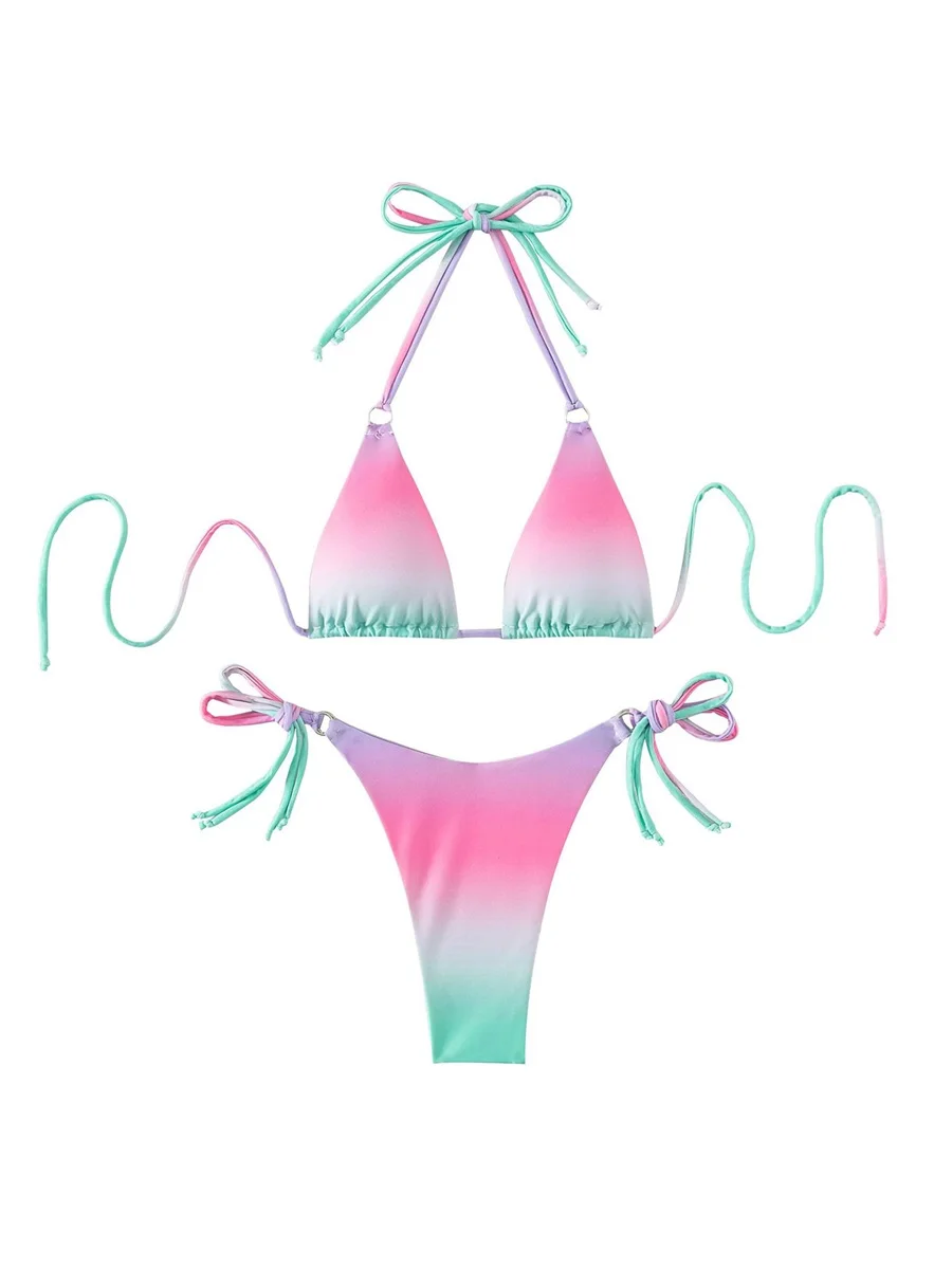 طقم بيكيني مكون من قطعتين للنساء ، ملابس سباحة سباغيتي ، حمالة صدر مثيرة ، ربطة عنق ، سراويل داخلية منخفضة الخصر ، بدلة سباحة