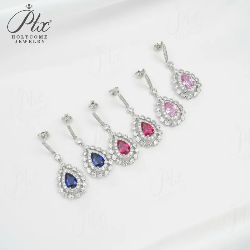 

Серьги с выращенными в лаборатории драгоценными камнями 3,3-3,7 карата в форме капли воды с рубином и сапфиром Padparadscha S925, изысканные роскошные гипоаллергенные серьги