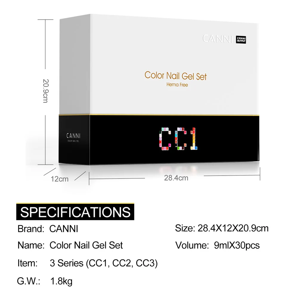 CANNI HEMA FREE Nagelgellack VIP Kit Farbkarte Diamond Top Coat 30 Stück/Set 9 ml Soak Off UV LED Nagelmaniküre CC1 bis CC7 Kit – Detail 10
