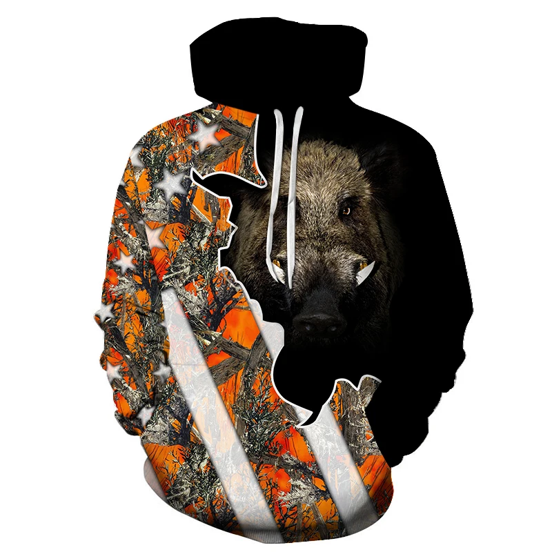 Animal Wilderness novità felpa con cappuccio da uomo stampata in 3D con cappuccio cacciatore di cinghiale Plus Size Street Wear Pullover abbigliamento sportivo Casual