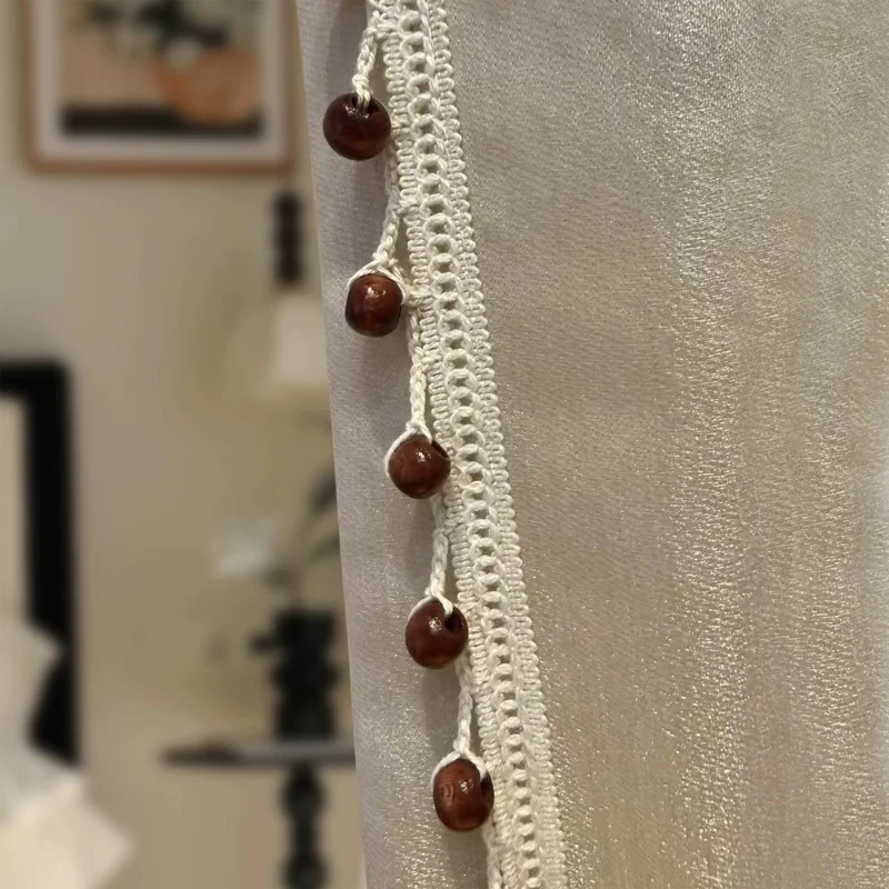 QGVLish 6M/lot Wood Balls Curtain Tassel Fringe Lace Trim DIY Sofa Stage Valance Edge Lace Ribbon Belt Curtain Accessories