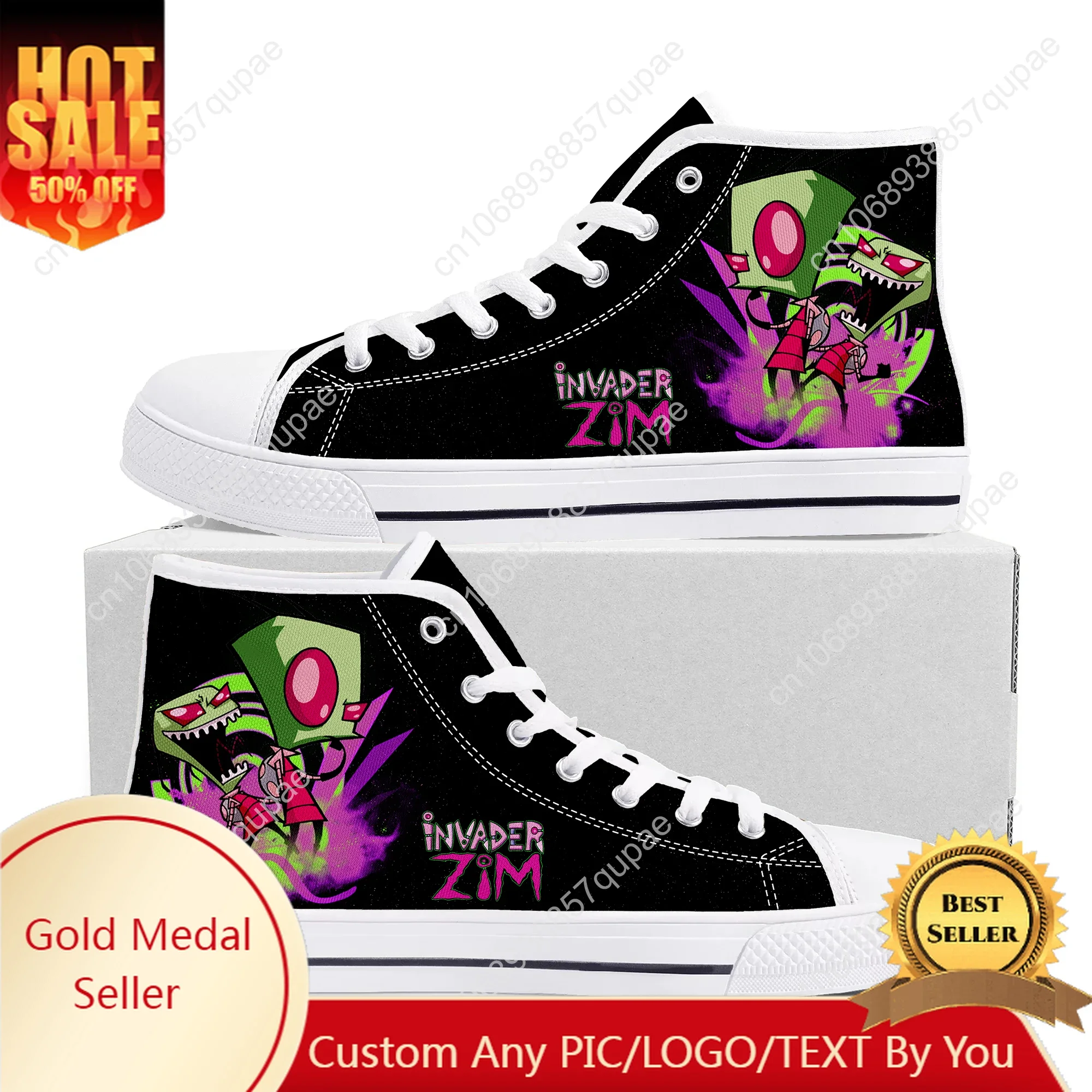 Zim Invader Cartoon Anime High Top High Quality Sneaker Mens Womens Teenager Canvas Sneaker Custom Made Shoes Customize DIY Shoe