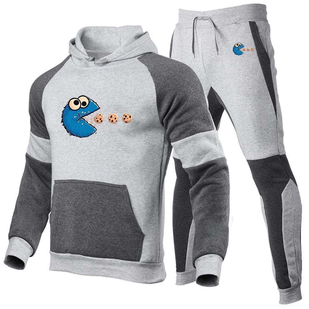 NomNom-Cookie Adventure Graphic Men's Fleece Long Sleeve Sweatshirts Hooded Fashion Color Blocking Slim Fit Hoodies Pants Suits