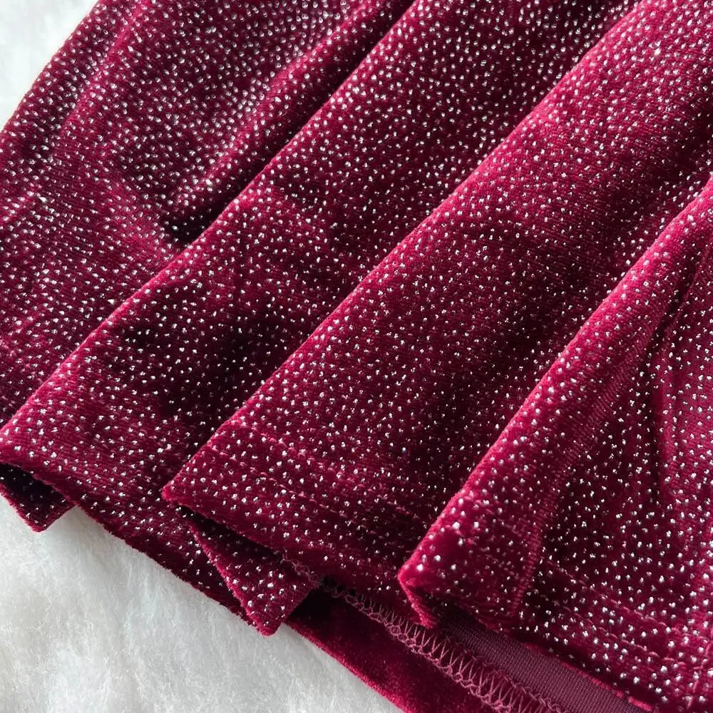 Chic vintage long sleeve Spliced velour Evening Party dress Women High Street ceremony dresses