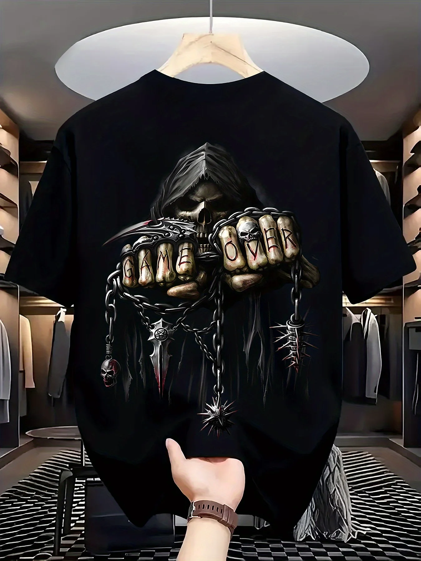 Herren-T-Shirt – kurzärmliges, bequemes T-Shirt mit Totenkopf-Aufdruck für den Sommer, Geschenk in Übergröße – weiche 100 % Baumwolle