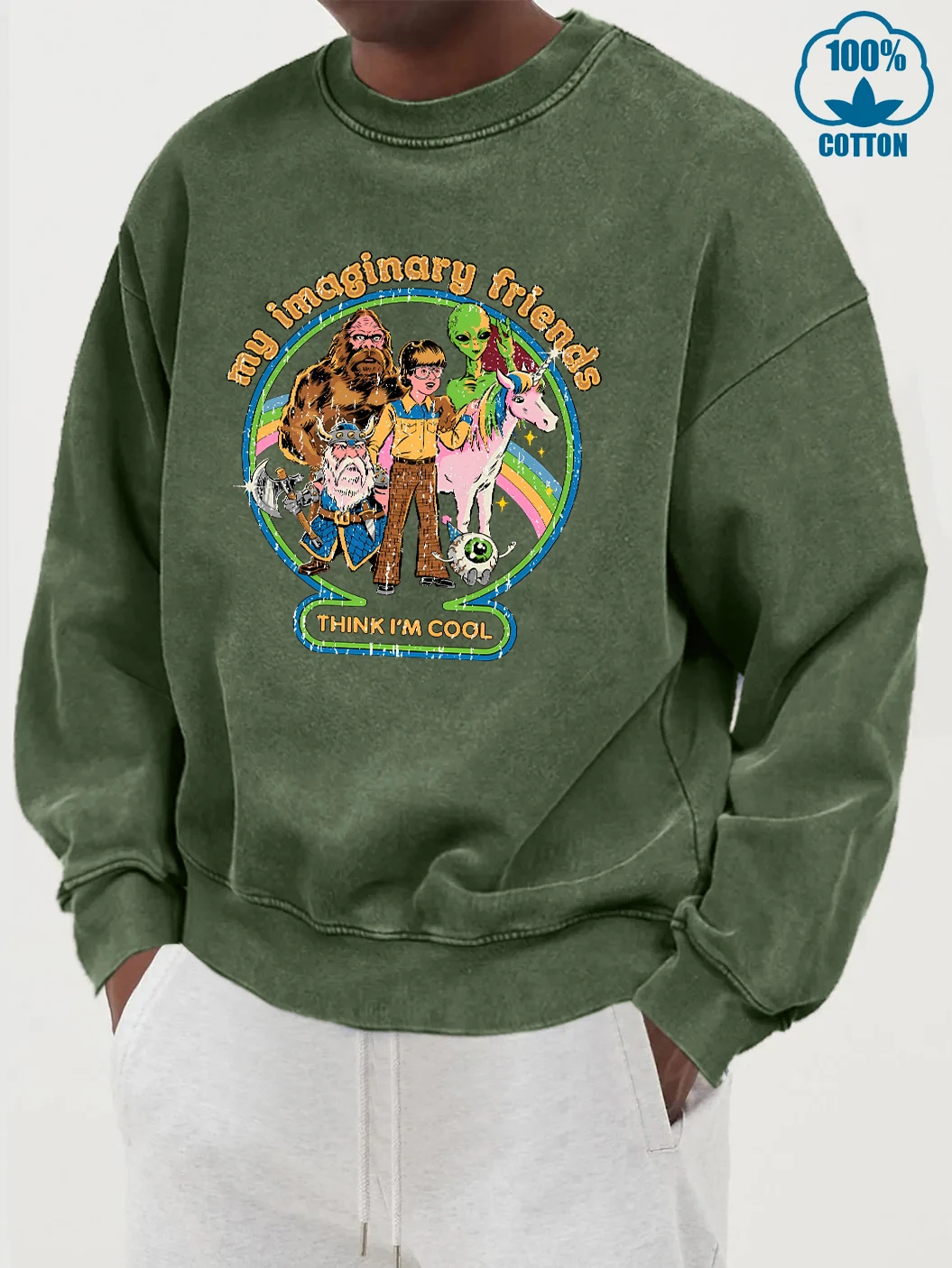 My Imaginary Friends Prints Men Washed Cotton Sweatshirt Fashion Soft Clothes Casual Autumn Hoodies Loose Comfortable Mens Tops