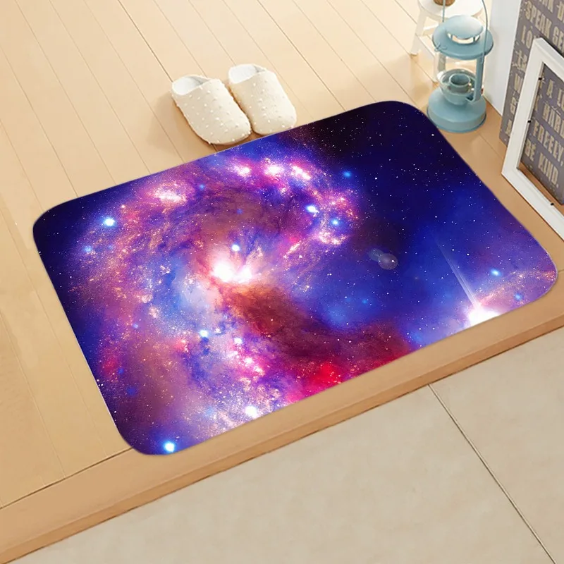 Galaxy Themed Flannel Doormats Stunning Universe Designs with Nebulas Black Holes Planets Soft Floor Mats for Decor Enthusiasts