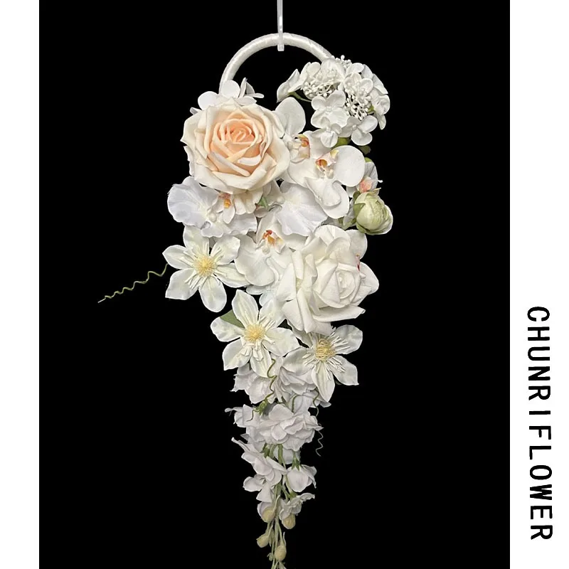Bouquet white bridal wedding waterfall hand bouquet kiss simulated flower hot Phalaenopsis hydrangea moisturizing