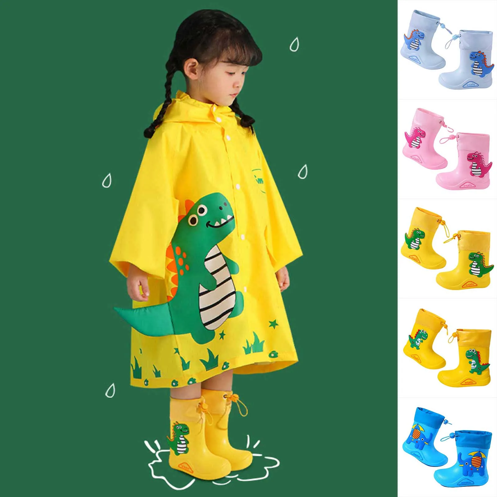 2024 Rain Boots For Children Non Slip Water Shoes Classic Cute Children Rainboots Side Cartoon Dinosaur Booties Kids Gifts