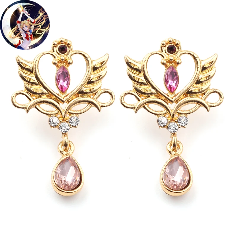 Anime Sailor Moon Charms Crystal Pendant Earrings Gold Color Zircon Women Ear Nails for Girl Jewelry Accessories Party Gifts