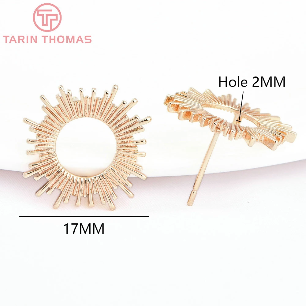 (7877) 6PCS 17MM 24K Gold Color Brass Sun Flowers Shaped Stud Earrings High Quality DIY Jewelry Findings Accessories Wholesales