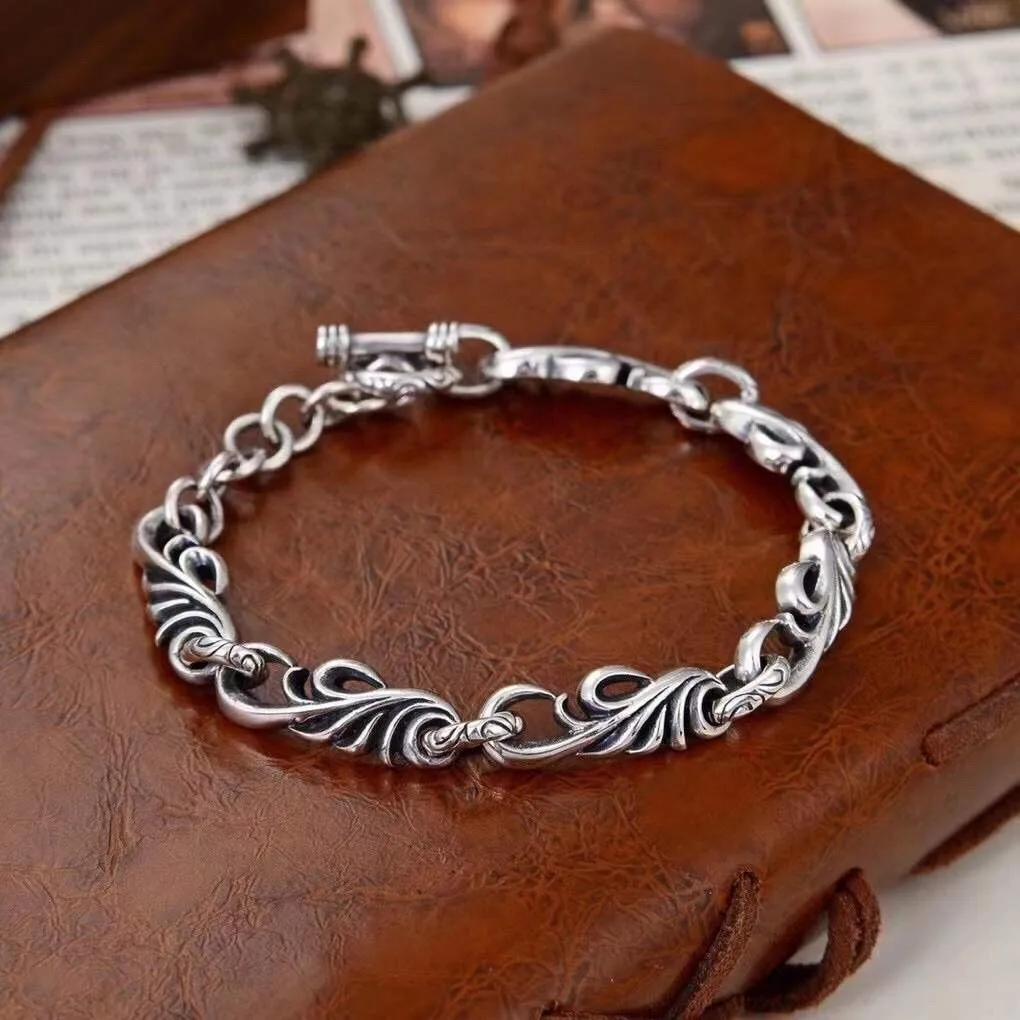 

Fashion fashionmonger punk 925 sterling silver rattan flower Thai silver men and women bracelet distressed chain casual ornament