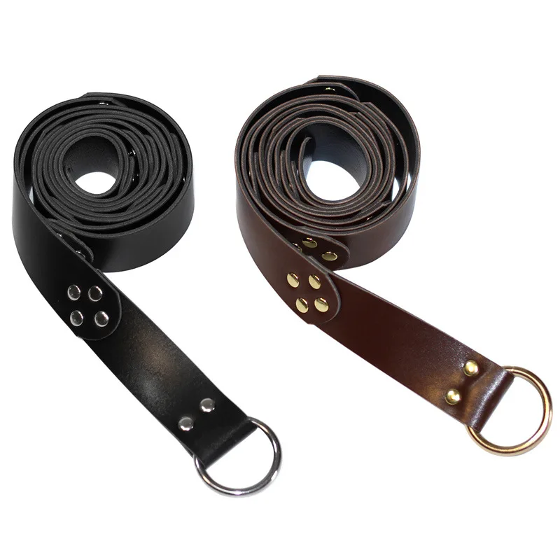 Medieval Men Larp Knight Costume Cosplay Accessory Viking Pirate Leather Ring Belt Steampunk Long Loop Knot Waistband