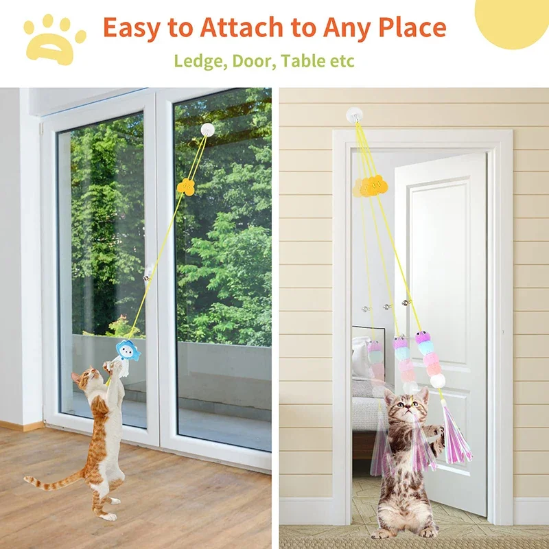 Cat Toy Hang on The Swing Hang on The Door Hang Elastic Feather Toy