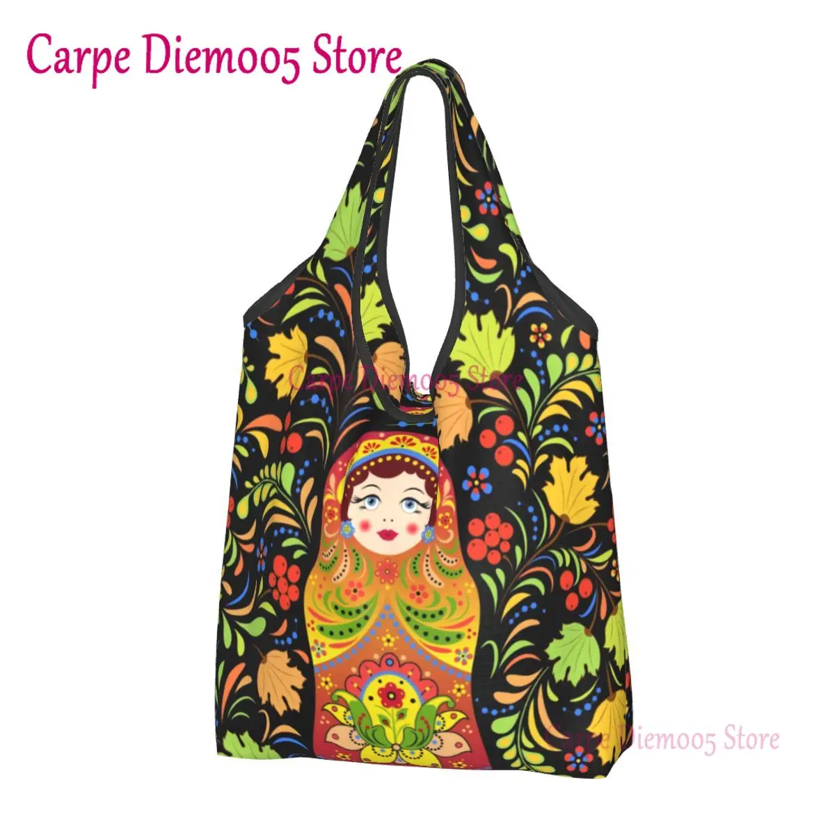 Fashion Print Russian Babushka Matryoshka Doll Shopping Tote Bag Portable Shoulder Shopper Handbag