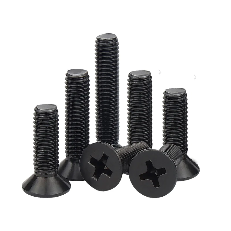 50 Stuks Phillips Platte Verzonken Kop Schroef M1 M1.2 M1.4 M1.6 M2 M2.5 M3 M3.5 M4 Mini Kleine Zwarte Carbon stalen Kruis Bout