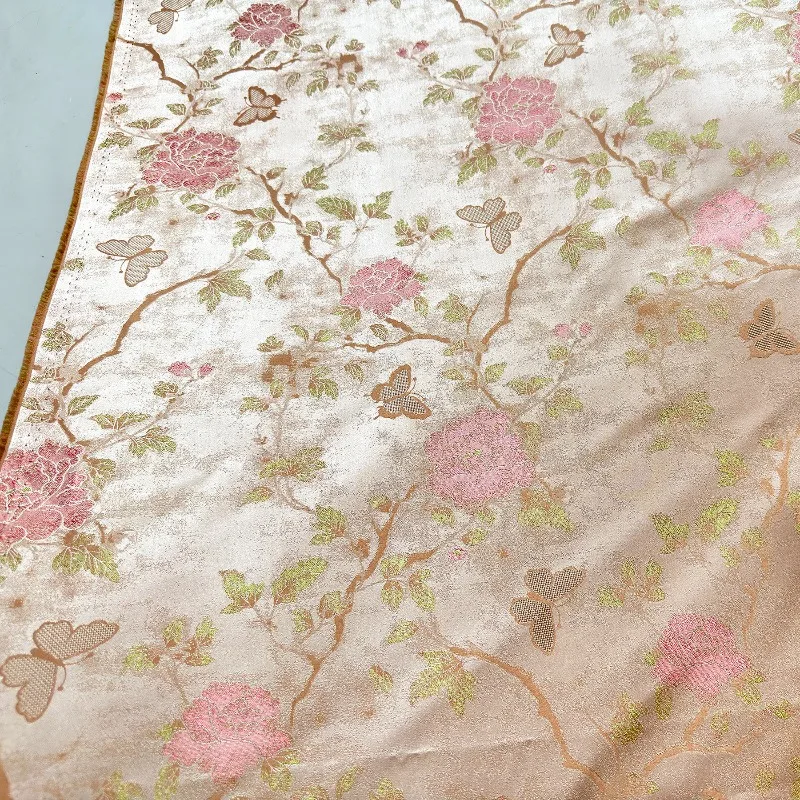 

L100XW160CM Brocade Fabric New Chinese Style Peony Butterfly Jacquard Satin Qipao Hanfu Dress Mamian Skirt Gauze Like Material