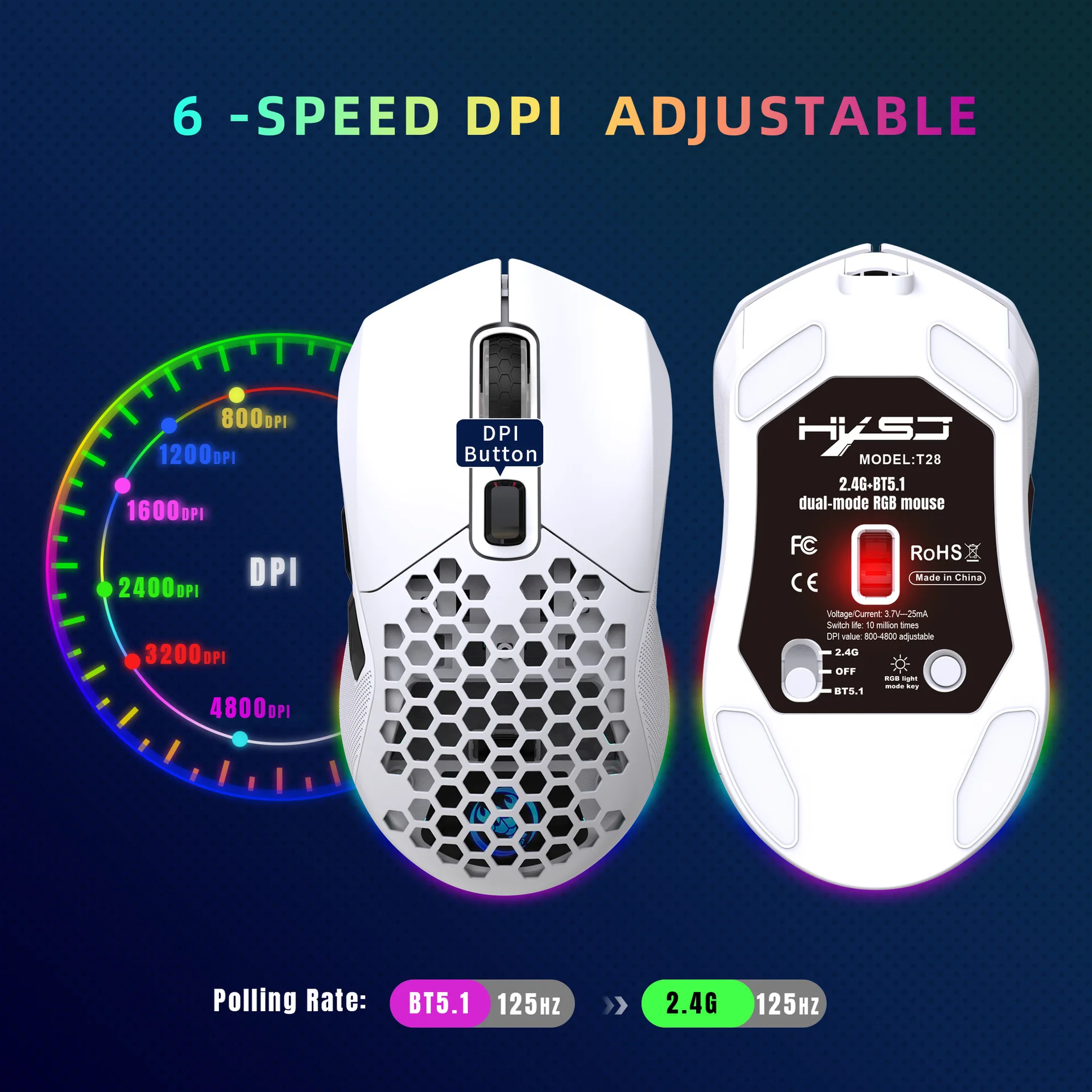 Bluetooth Rechargeable Gaming Mouse USB 2.4G Wireless RGB Light Honeycomb Gaming Mouse Desktop PC Computers Notebook Laptop Mice