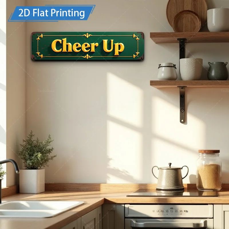 [2D FLAT] 1pc Metal Sign, 4×16inch Cheer Up Metal Sign 2D Flat Print Wall Art Decor