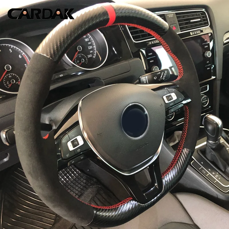 CARDAK Black Carbon Fiber Suede Car Steering Wheel Cover Braid For Volkswagen Vw Golf 7 Mk7 Nieuwe Polo jetta Passat B8