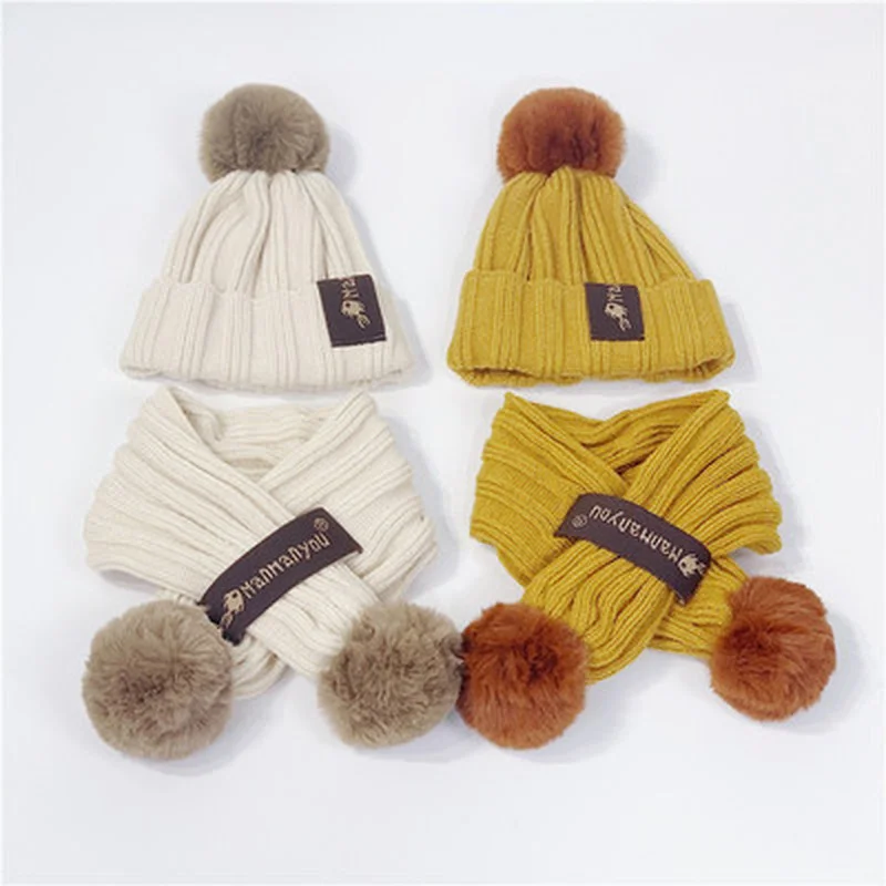 

Autumn Winter Children Scarf-collar Boys Girls Warm Beanies Caps Scarf Sets Fashion Cotton Baby knit Hat Scarf