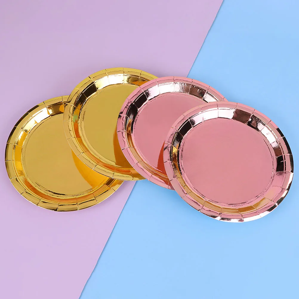 

25pcs Disposable Paper Birthday Party Supplies Round Cake Plates Thickened Paper Dinnerware No Need To Clean Gold Decorative