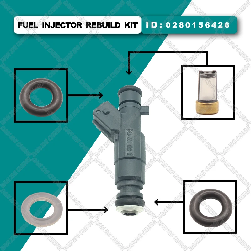 4set For 0280156426 Great Wall M2 M4 Cool Bear Ling Ao C20R GW4G15 C30 Fuel Injector Service Repair Kit Filters Orings Grommets