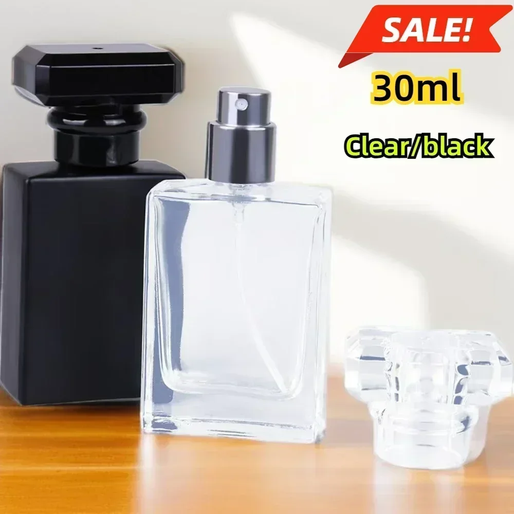 

10pcs 30ml Glass Square Empty Spray Bottle Atomizer Filled with Perfume Essence Containers with Cap Black Clear Case