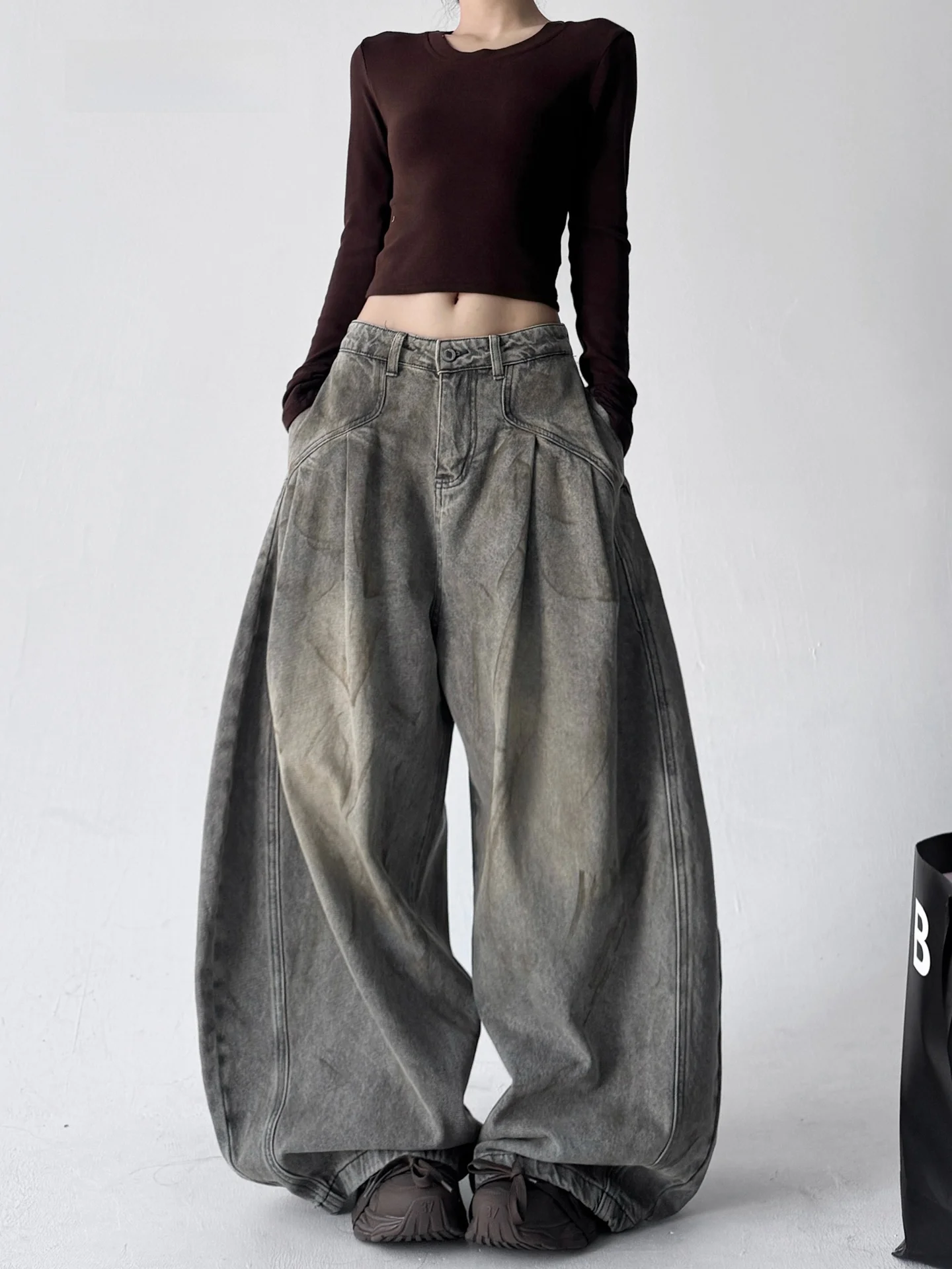 Hiver 2025 femmes coupe ample taille haute fiti lettre Denim jean polyvalent jambe droite jambe large pantalon Long