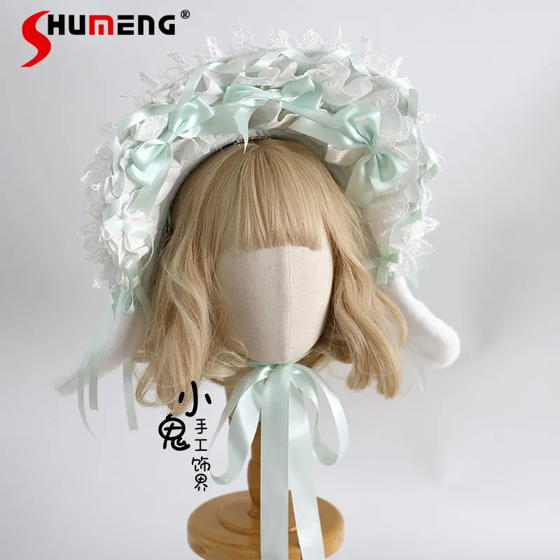 

Original Elegant Sweet Princess Detachable Rabbit Ear Bonnet BNT Lace Bow Kawaii Girl Versatile Lolita Headwear Hair Accessories